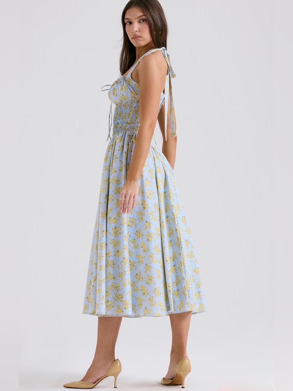 🩷Firm Price🩷Adabella Soft Blue Vintage floral print cotton halter sundress - Picture 5 of 16